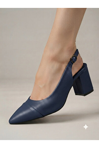 NZN Genuine Leather 6 cm Heeled Stitched Pointed Toe Classic Sandal Shoes