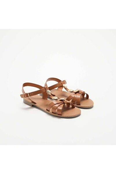 KIABI Flat sandals with fancy shell embellishments BROWN