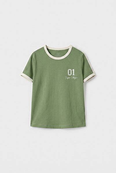 TOMMY LIFE Cactus Shoulder Piping Detailed Printed Girls' T-Shirt - 75181