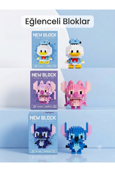 New Block Donald Duck, Stitch ve Angel 3'lü Mini Lego Seti - Mikro Yapım Blok...