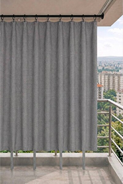 SHY TEKSTİL Antrasit balkon perdesi halkalı bağcıklı suya dayanıklı dış mekan...