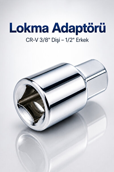 Badem10 3/8 Dişi 1/2 Erkek CR-V Lokma Adaptörü Kare Sürücü Cırcır Lokma Dönüş...