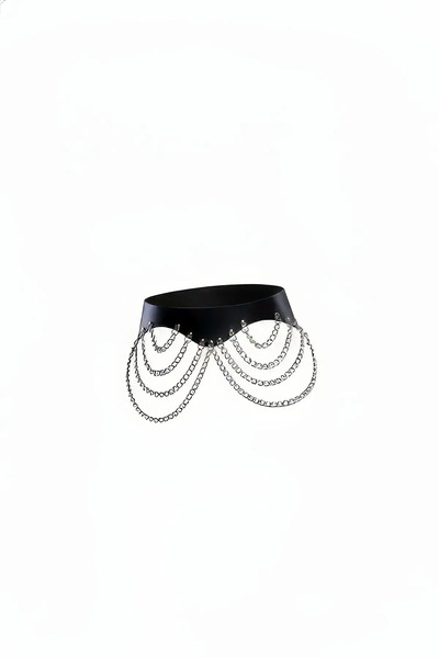 Angels Passion Black Leather Waist Accessory with Multiple Chain Details
