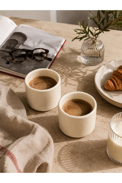 Beige & Stone Set of 2 Cream Ceramic Mugs 175 ml Minimal Coffee Cup Teacup Es...