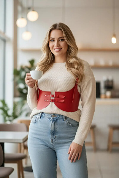 Angels Passion Plus Size Red Women's Belted Leather Corset Model Shaping the ...