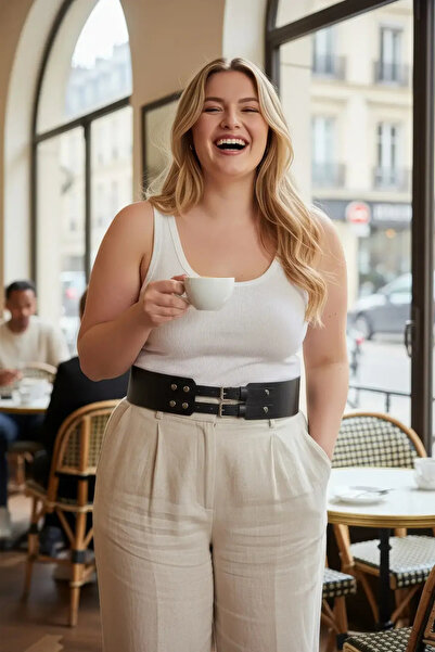 Angels Passion Plus Size Black Women's Belt with Thick Form and Double Buckle...