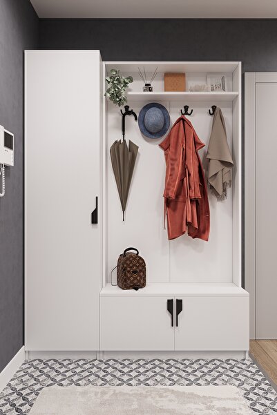 asratrend Lüks Çok Raflı Portmanto Askılı Vestiyer %100 MDF Çok Raflı Ayakkab...