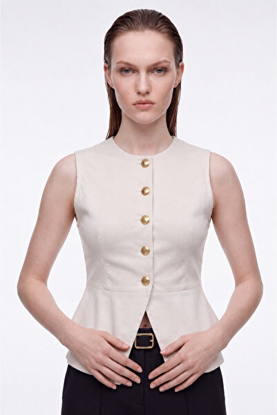 HAKKE Fitted Peplum Detailed Accessory Buttoned Vest