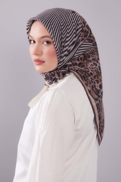 Levidor Black Leopard Pattern Silk Cotton Scarf