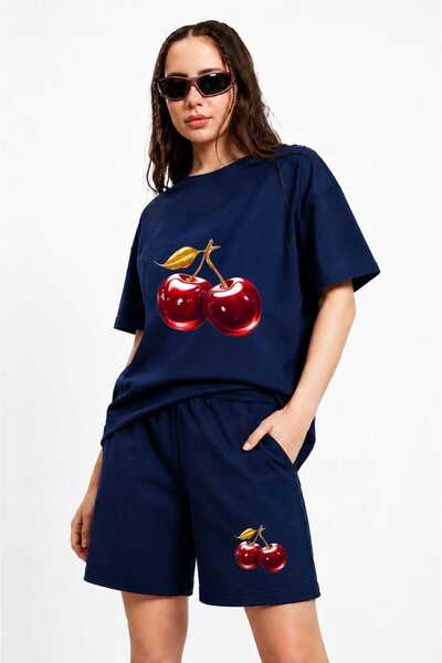 ZAVIXO Women's Cherry Printed Shorts and Oversize Short Sleeve T-Shirt Shorts...