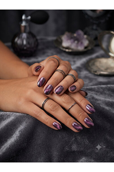 Shades On Nails Handmade Press-On Nails Set - Size Short Deep Plum Mauve Cat ...