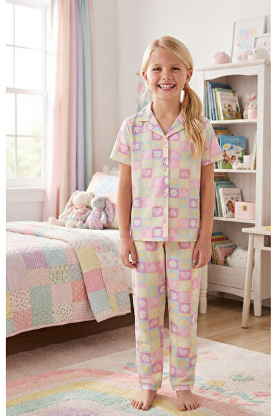 Chordi Girl's 100% Cotton Compact Combed Cotton Buttoned Pajama Set