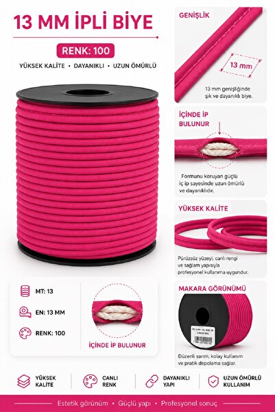 aytok tekstil %100 Koton Verev Katlı İpli Biye 13 mm (25 Metre) - Pamuk Dikiş...