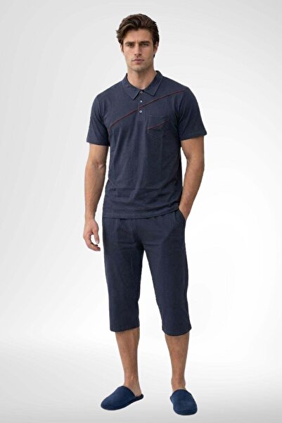 Mecit Pijama طقم بيجامة رجالي من Mecit 4007 أنثراسايت 100% قطن مقاس كبير كابري