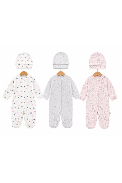 Tontiny 100% Cotton Baby Romper and Hat Set with Booties, 3-Piece Set - Boxed Product