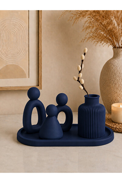 Family Studio 3’lü Soyut Aile Figürü ve Dekoratif Tepsi Seti | Modern Minimal...
