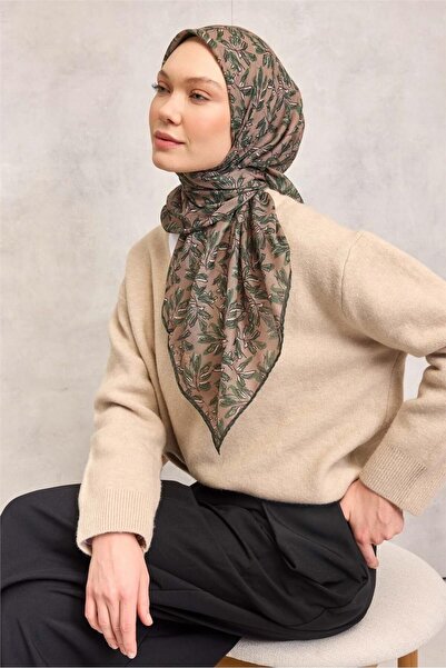 Silk Home وشاح ناعم من القطن والبوليستر بنمط زهور القهوة الحليبية، مانع للانز...