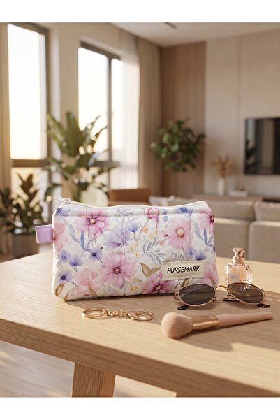 Pastel Çiçek Desenli Fermuarlı Kalemlik Gözlük Kılıfı