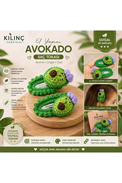 KILINÇ TROPİKAL 2 ADET EL ÖRGÜSÜ AVOKADO SAÇ TOKASI