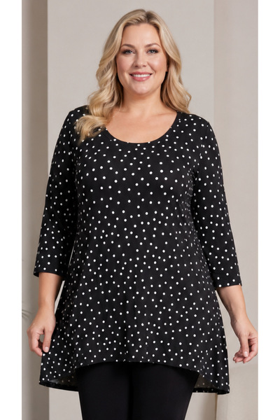 HÜLYA BUTİK Women's Plus Size Black Score Patterned Fakirkol Blouse