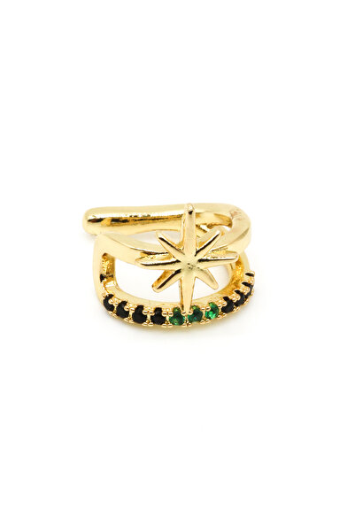 Nearsis Gold Pole Star Colorful Stone Cartilage Earrings