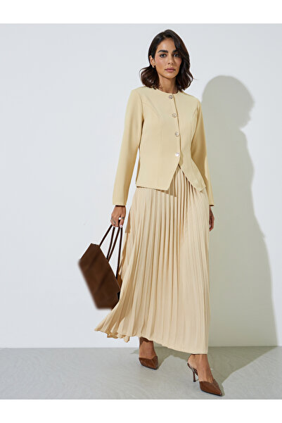 Styli Yellow Pleated Flared Maxi Skirt