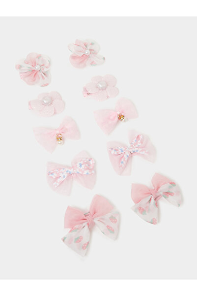 Styli Pack Of 10 - Girls Pink Embellished Hair Clips
