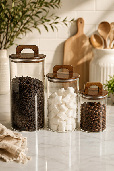 Fhilli Aria - Set of 3 Borosilicate Jars with Bamboo Lids 1300 - 900 -600 ml ...