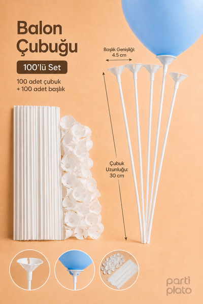 Marlon Balon 100Pcs Plastic Balloon Stick Set, Balloon Holder Handle and Stic...