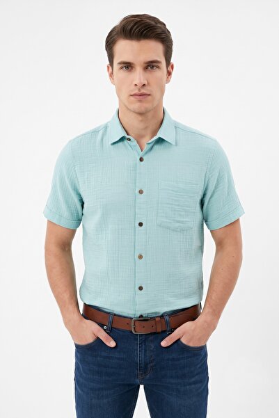 Mösyö Men's Breathable Muslin Fabric Short Sleeve Shirt Bgl-St05626