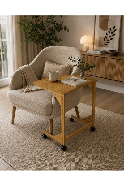 ALLEGRI Bamboo Wheeled Table Coffee Table Very Stylish and Useful Laptop Brea...