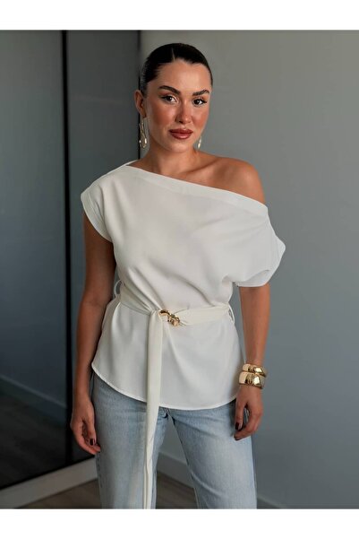 ROUPAS COLLECTİON Vanilla Kuşak Detaylı Bluz