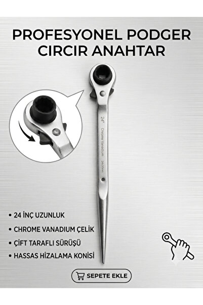 CHROME VANADIUM Sağ Sol Cırcırlı kazıklı iskele tipi LOKMA ANAHTAR 24*30
