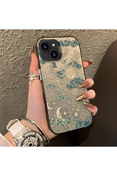 ARTISHELL iPhone 13/14 Uyumlu Altın Renkli Güneş Ay Deseni Şık Telefon Kılıfı