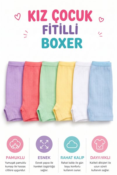 Alıç Kız Çocuk Boxer Fitilli Boxer Pamuklu Esnek Rahat Karışık Renk (TUTKU YETKİLİ SATICISI) – 3 ADET