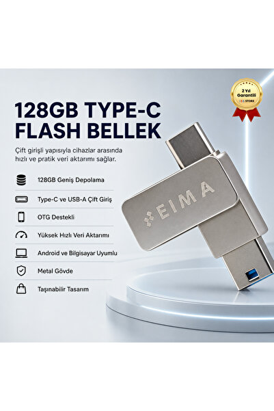 hızlı store 128GB Type-C USB Flash Bellek Çift Girişli OTG Destekli Yüksek Hı...