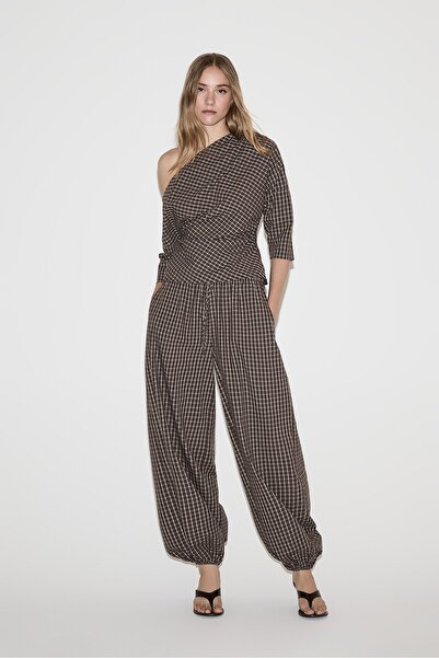 LEFTIES Ekose desenli balloon fit pantolon