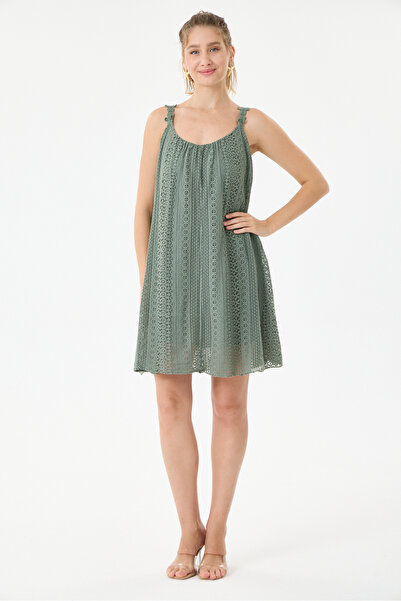 della moor Khaki Italian Lace Short Dress with Straps, Sizes 40 - 44
