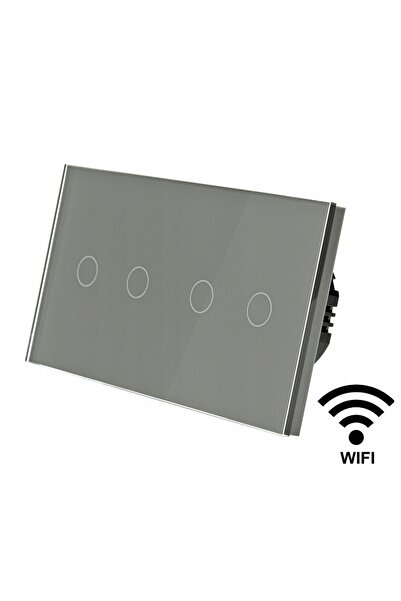 İNDUAL Întrerupător tactil din sticlă cu patru căi (2+2) Wifi Fără N Tuya Gri