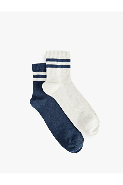 Koton Cotton Striped 2-Piece Booties Tennis Socks Set