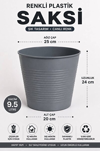 NEXVORİA Büyük Boy Plastik Saksı Koyu Gri Renk – Hafif, Dayanıklı ve Dekorati...