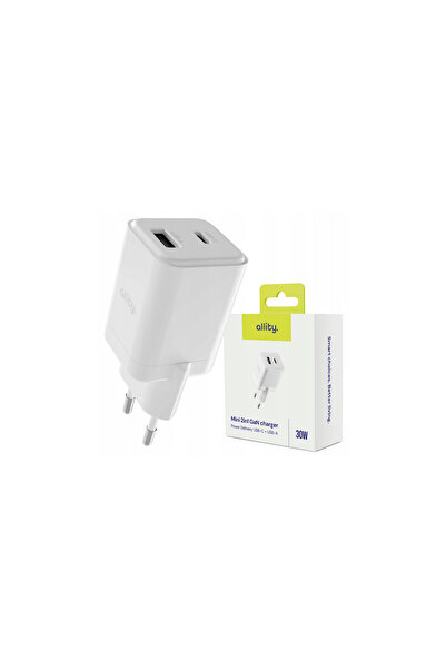 OEM Φορτιστής τοίχου Allity GaN PD QC ATC-01-30WAC 1x USB-c 1x USB-a 30W λευκός