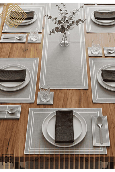 PW pink white home collection Linea 19 Parça Çift Çizgi Nakışlı Lüks Servis T...