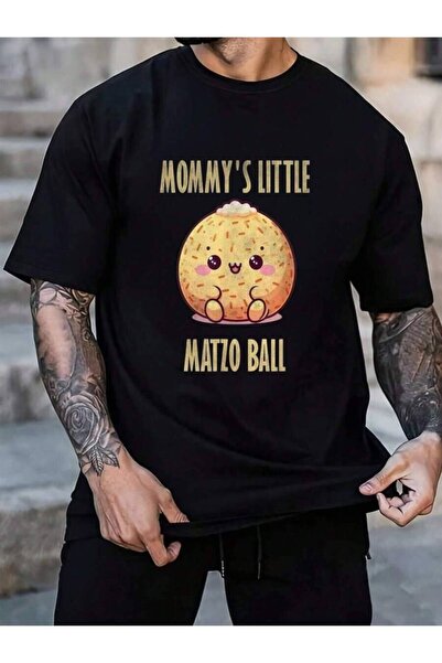 45 BPM تي شيرت رجالي أسود من القطن 100% بطبعة Mommy's Little Matzo Ball، قميص...