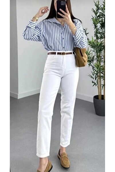 JAXEN Women's White High Waist Mom Jean Pants Stretchable