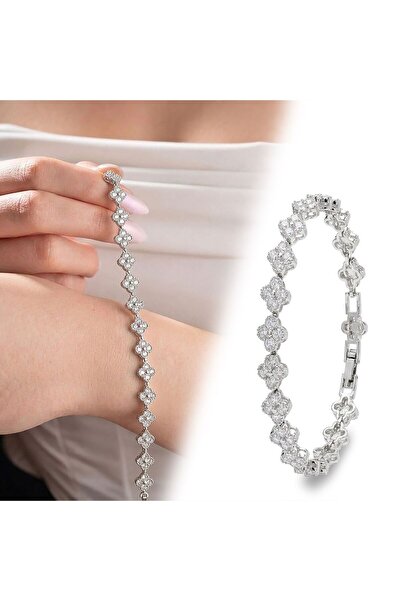 Mestore 8mm White Zircon Stone Adjustable Flower Women's Bracelet 3168Kbv6D4