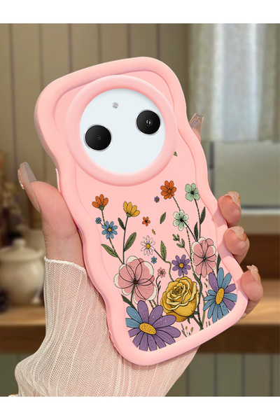 Hontinga Redmi A3 Pro Compatible Case Camera Protector Pink Silicone Couple P...
