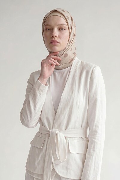 Levidor Cream polka dot twill silk scarf