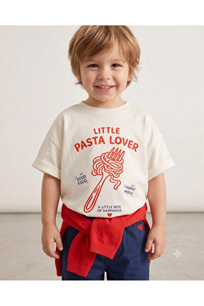 babytex تي شيرت للأطفال مطبوع عليه Little Pasta Lover، مصنوع من القطن بنسبة 1...