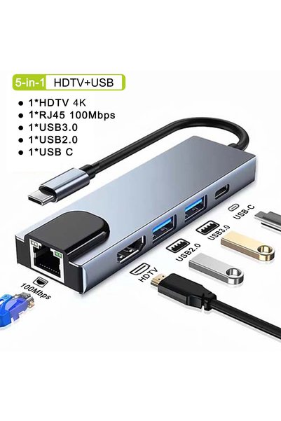 choice2 5 in 1 USB C Hub 8 In 1 Type C USB3.0 To 4K HDTV Adapter with RJ45 10...